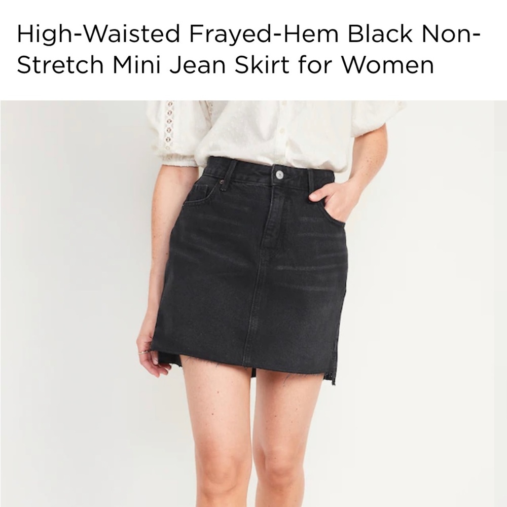 High waisted black denim skirt